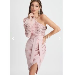 NEW SEASON Stunning Lavish Alice one shoulder sequin embellished midi dress pink